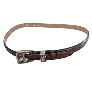 Belt Master Dark Brown Italian Leather Croc Embossed Celtic Knot Buckle Belt 32